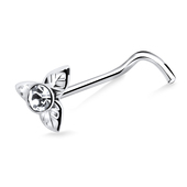 Leafy Stone Shaped Silver Curved Nose Stud NSKB-73